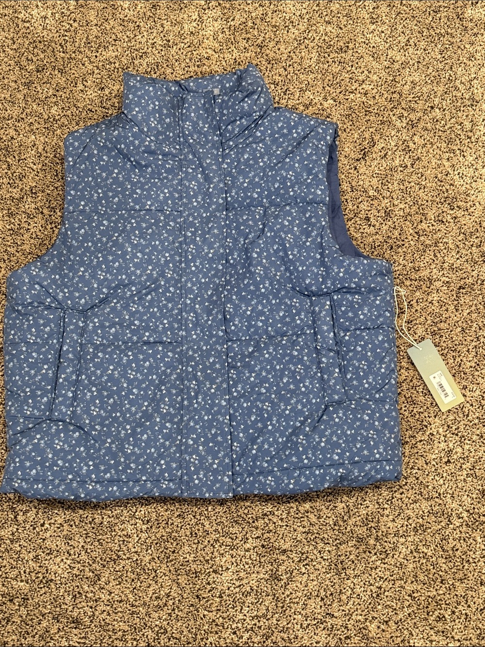 Blue Floral Quilted Puffer Vest for Women